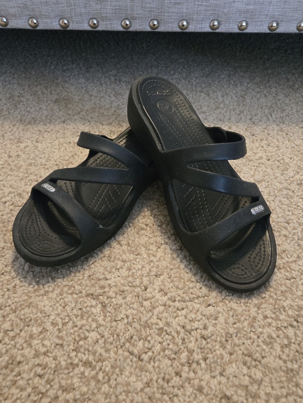 CROCS Women's Black Double-Strap Slide Sandals (Sz 8)